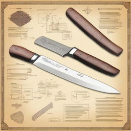 Create detailed designs and blueprints of various knives, axes, and other cutting tools