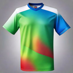 Create a jersey top design with gradient stripes in blue, red, and green colors