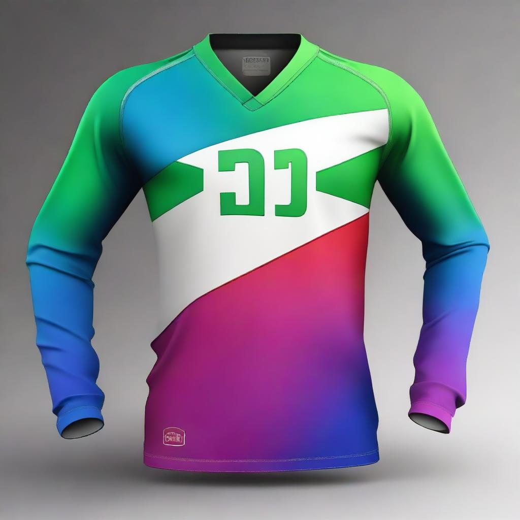 Create a jersey top design with gradient colors in blue, red, and green