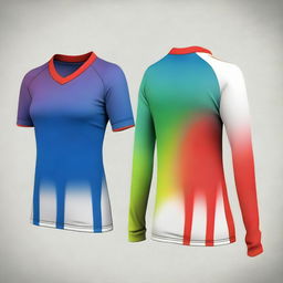 Create a jersey top design with gradient colors in blue, red, and green