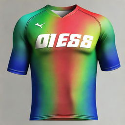 Create a jersey top design with gradient colors in blue, red, and green