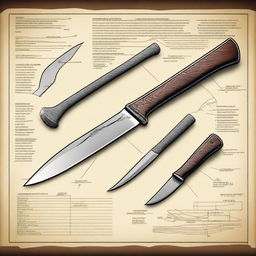 Detailed design and blueprints of knives, axes, and other bladed tools