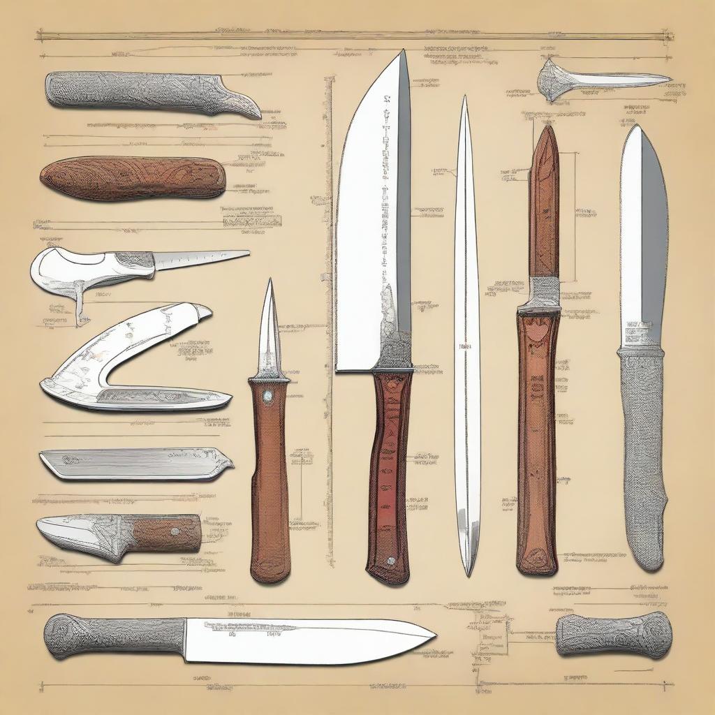 Detailed design and blueprints of knives, axes, and other bladed tools