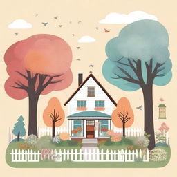 A whimsical illustration of a house through different seasons, showing its transformation over time