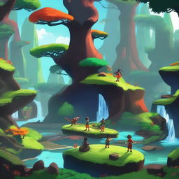 A vibrant and imaginative scene featuring two distinct worlds in a game setting