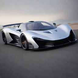 A concept supercar that combines the aerodynamic, sporty design of a McLaren with the radical, futuristic design of a Devel Sixteen.