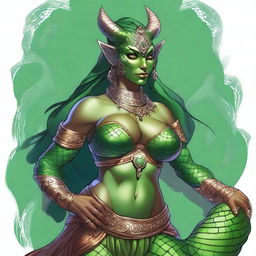 A detailed and sensual illustration of a female Dragonborn character from Dungeons & Dragons