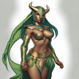 A detailed and sensual illustration of a female Dragonborn character from Dungeons & Dragons