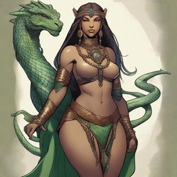 A detailed and sensual illustration of a female Dragonborn character from Dungeons & Dragons