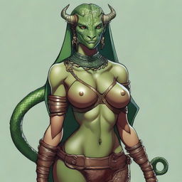 A detailed and sensual illustration of a female Dragonborn character from Dungeons & Dragons