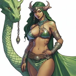 A detailed and sensual illustration of a female Dragonborn character from Dungeons & Dragons