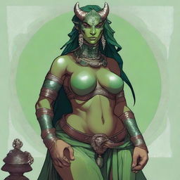 A detailed and sensual illustration of a female Dragonborn character from Dungeons & Dragons