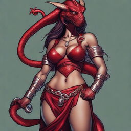 A detailed and sensual illustration of a female Dragonborn character from Dungeons & Dragons