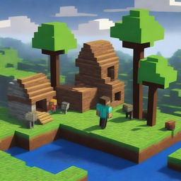 Create an image of Minecraft characters and landscapes in a Latin American setting, rendered in pixel art style