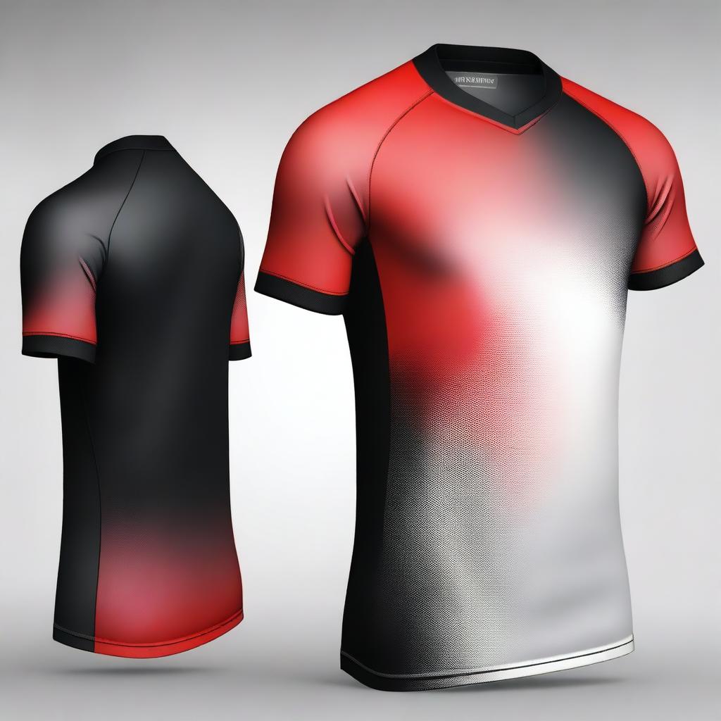 Create a jersey top design with gradient colors in black, red, and white