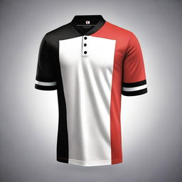 Create a jersey top design with gradient colors in black, red, and white