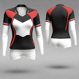 Create a jersey top design with the colors black, red, and white