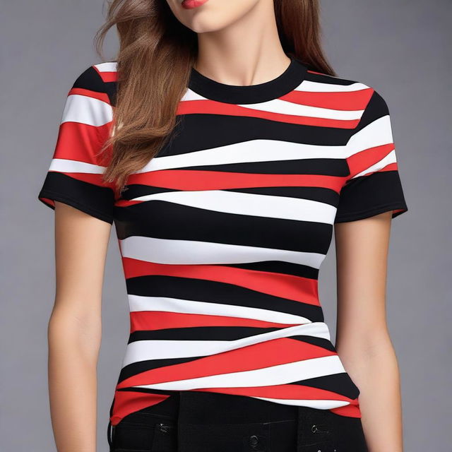 Create a jersey top design with the colors black, red, and white, featuring brush stroke stripes