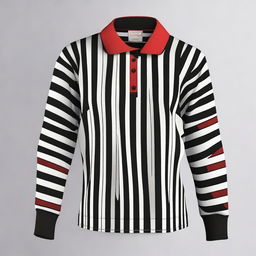 Create a jersey top design with the colors black, red, and white, featuring stripes