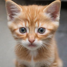 An orange kitten with furious eyes, staring directly at the camera.