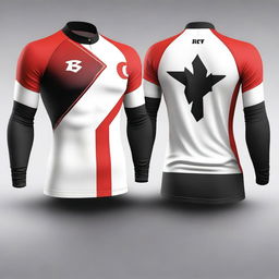 Create a jersey top design with the colors black, red, and white, featuring gradient stripes