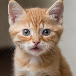 An orange kitten with furious eyes, staring directly at the camera.