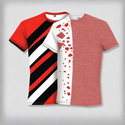 Create a t-shirt design featuring a modern and stylish pattern using the colors red, white, and black