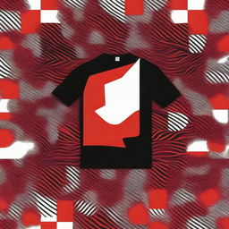 Create a t-shirt design featuring a modern and stylish pattern using the colors red, white, and black