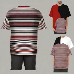 Create a t-shirt design featuring a modern and stylish pattern using the colors red, white, and black