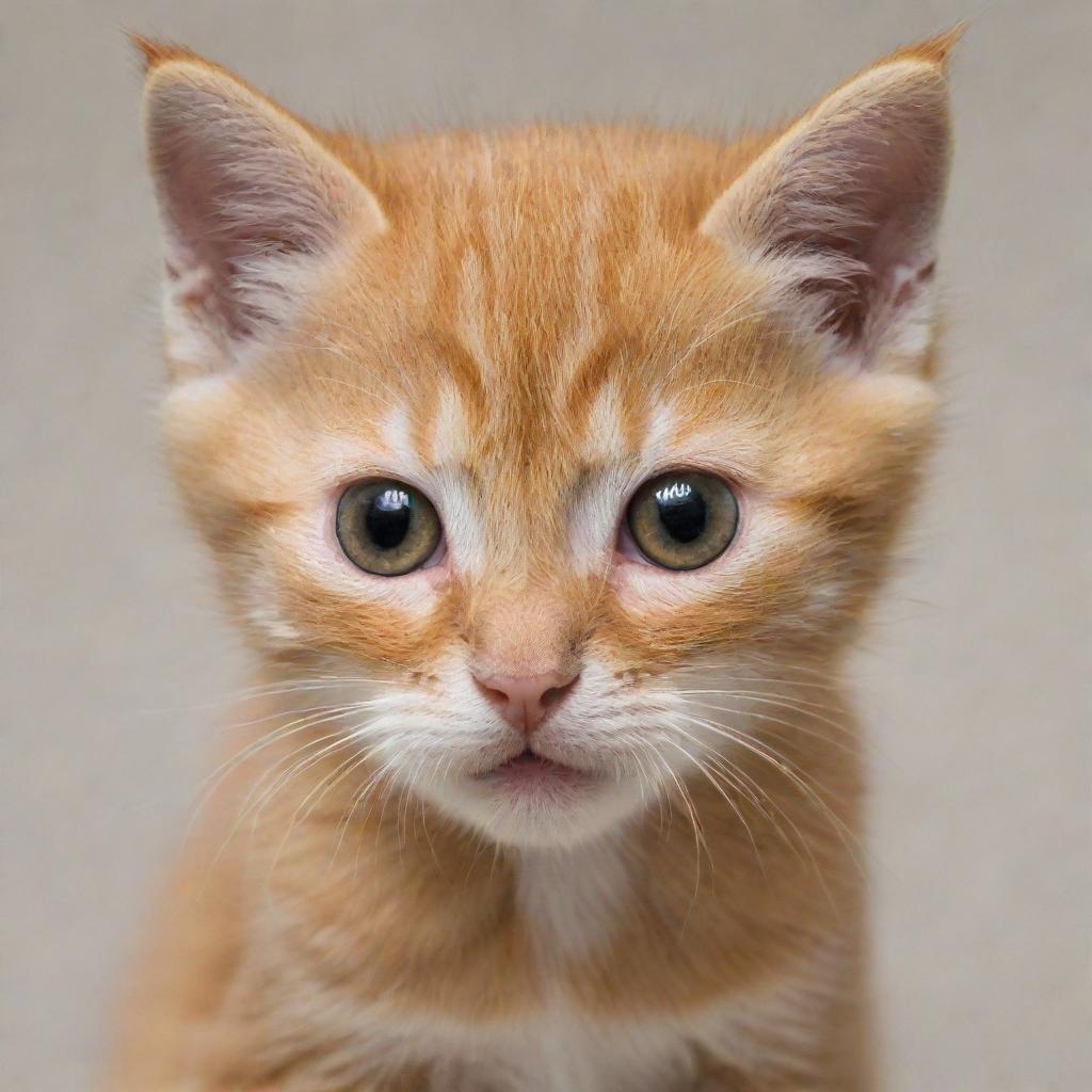 An orange kitten with furious eyes, staring directly at the camera.