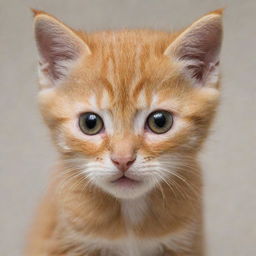 An orange kitten with furious eyes, staring directly at the camera.