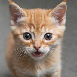 An orange kitten with furious eyes, staring directly at the camera.