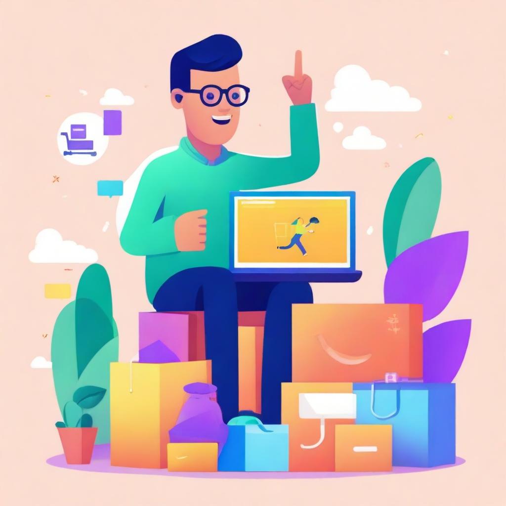 A vibrant and energetic illustration showcasing the theme 'Success with Shopify'