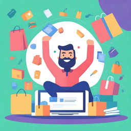 A vibrant and energetic illustration showcasing the theme 'Success with Shopify'