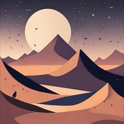 A serene and beautiful landscape inspired by Alto's Odyssey, featuring vast deserts, rolling sand dunes, and stunning sunsets