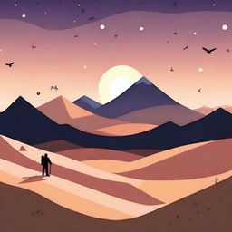 A serene and beautiful landscape inspired by Alto's Odyssey, featuring vast deserts, rolling sand dunes, and stunning sunsets