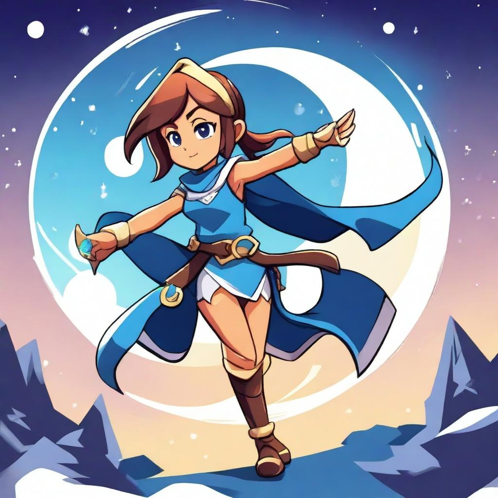 Create an anime-style image featuring Thea from Brawlhalla standing under a blue moon