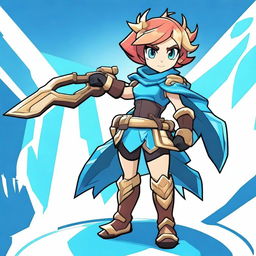 Create an image of Thea from Brawlhalla, but with her armor colored in a striking blue