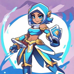 Create an image of Thea from Brawlhalla, but with her armor colored in a striking blue