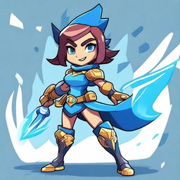 Create an image of Thea from Brawlhalla, but with her armor colored in a striking blue