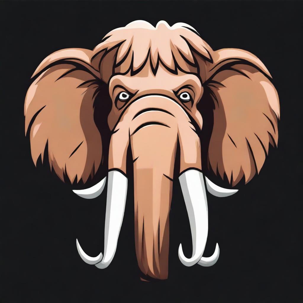 A cartoon head of a mammoth on a black background