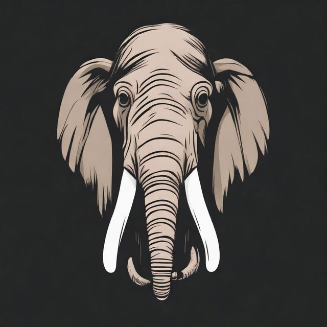 A cartoon head of a dead mammoth on a black background