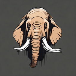 A cartoon head of a dead mammoth on a black background