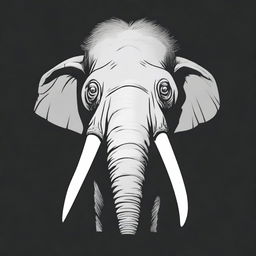 A cartoon head of a dead mammoth on a black background