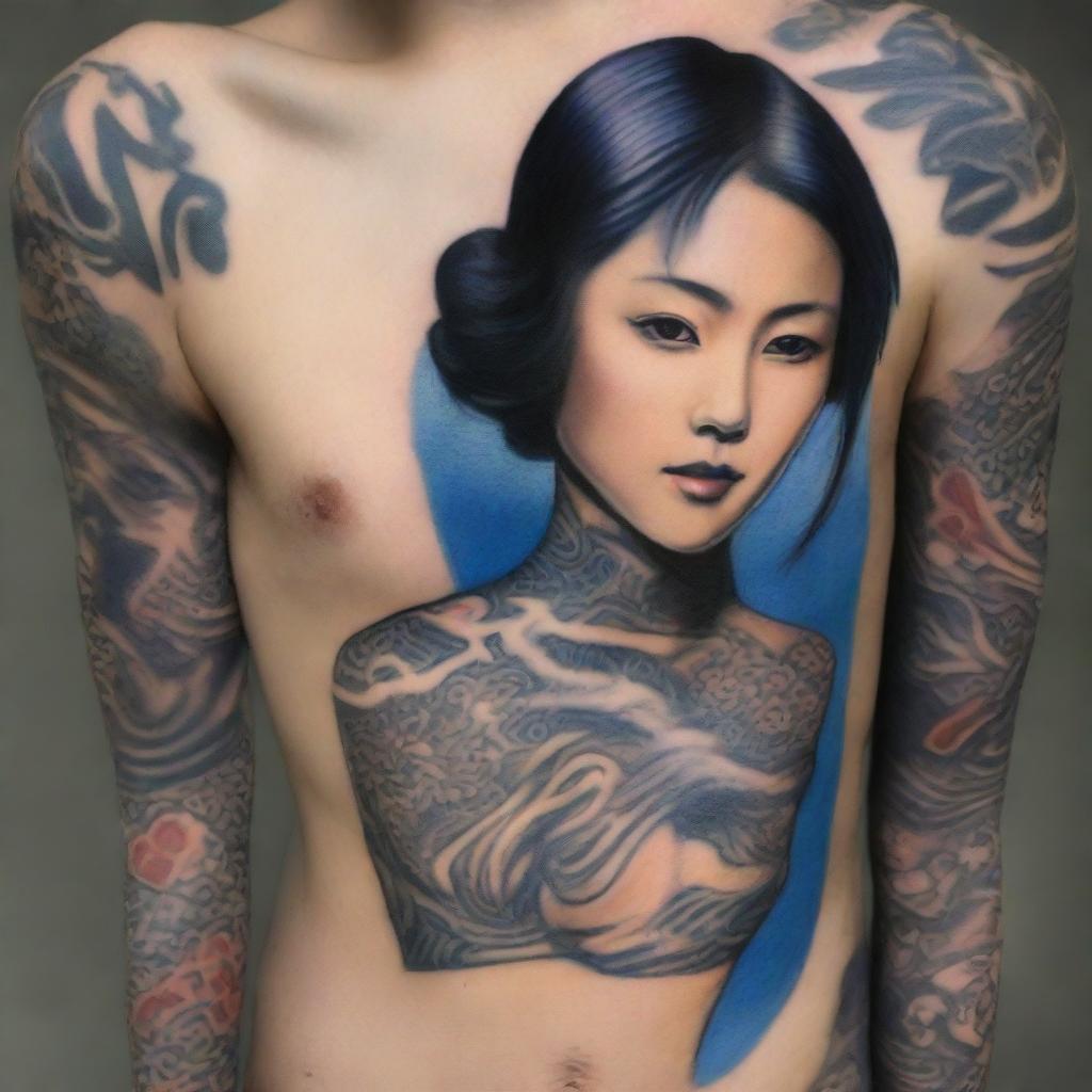 Create a realistic image of a beautiful Japanese woman wearing sexy blue clothes