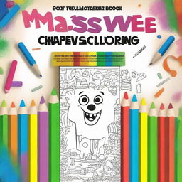 A children's coloring book cover featuring a partially colored drawing with crayons