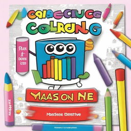 A children's coloring book cover featuring a partially colored drawing with crayons