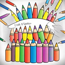 A children's coloring book cover featuring a partially colored drawing with crayons