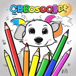 A children's coloring book cover featuring a partially colored drawing with crayons