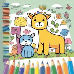 Portada de libro infantil para colorear con un dibujo a medio pintar